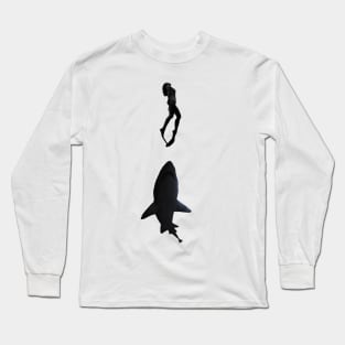 swimming girl and shark Long Sleeve T-Shirt